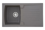 Respekta Boston Fregadero de Mineralite en gris hormigón/Fregadero empotrado de 1 cubeta de 86 x 50 cm/Apto para bases a partir de 45 cm de ancho