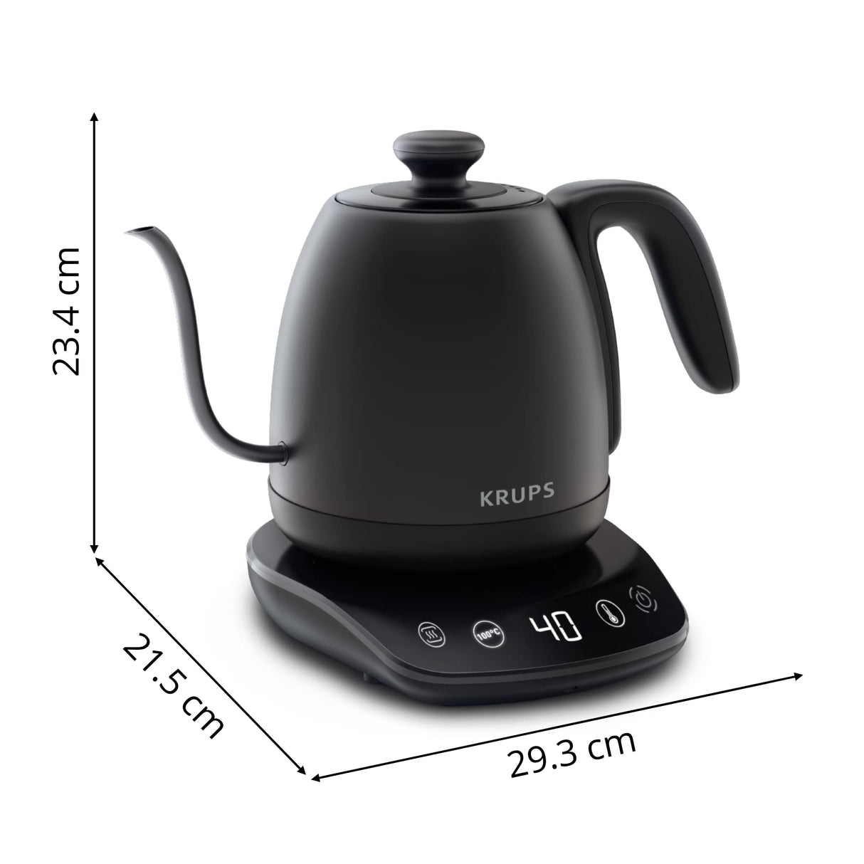 Krups Hervidor de agua de cuello de cisne, Versátil, Té, Café, Infusión, 8 temperaturas, Mantener caliente 30 min, Tapa extraíble, Café Control BW923810, Negro