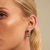 Uno de 50 | Pendientes Multiposición en Aleación de Metales | Baño en Plata de Ley | Cristales Gris y Blanco | Joyería Artesanal