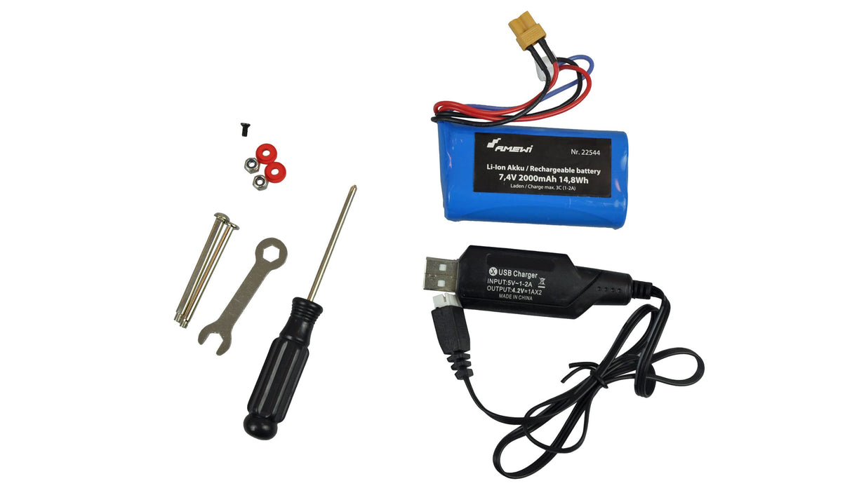 Amewi Excavadora G451E de Metal Parcial 1:14, RTR, Sonido, luz, Blanco RC Control Remoto