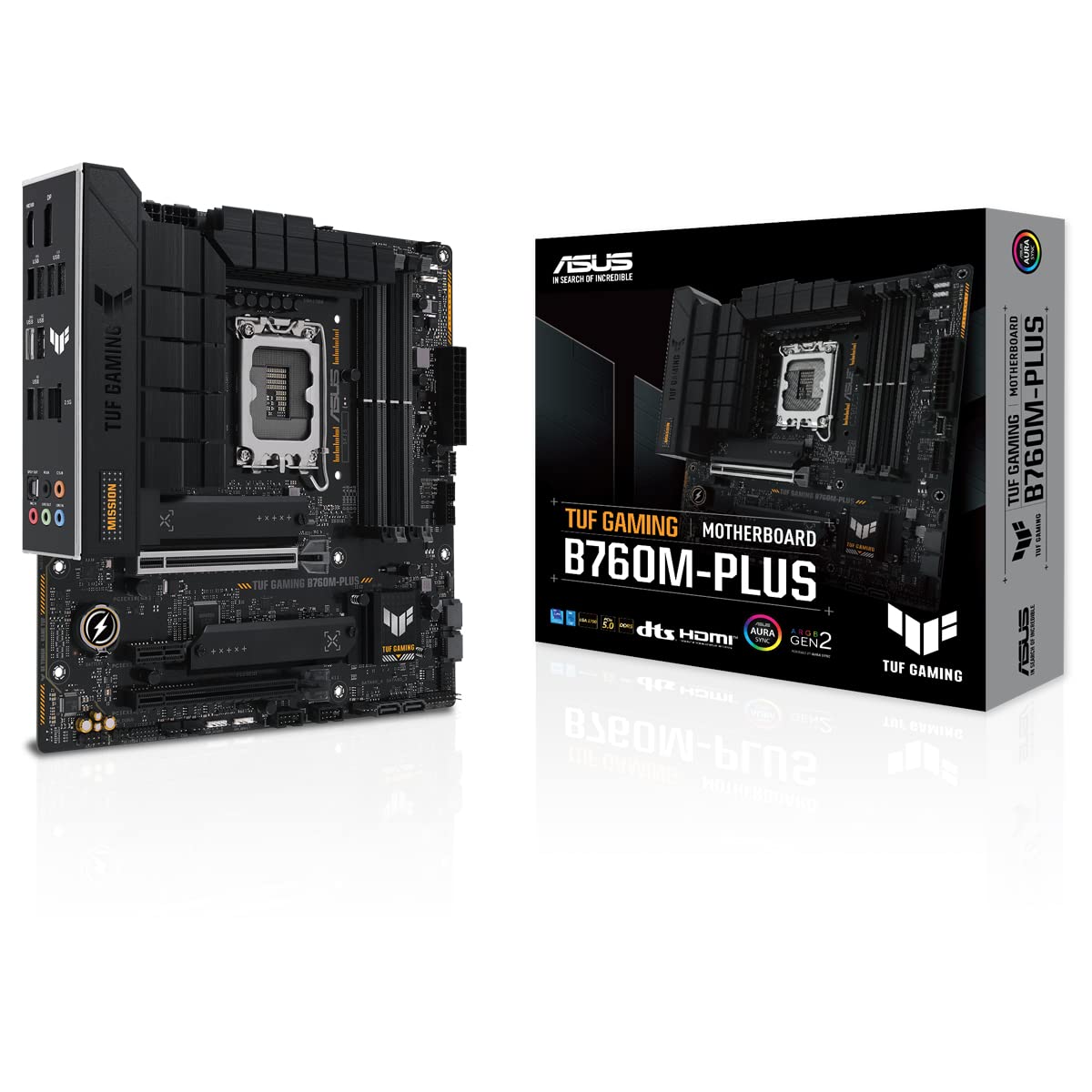 TUF GAMING B760M-PLUS - Placa base Intel B760 (LGA 1700) mATX con DDR5, ranura PCIe 5.0, 2x PCIe 4.0 M.2, 12+1 DrMOS, Realtek 2.5Gb Ethernet, DisplayPort, HDMI, USB 3.2 Gen 2 Tipo C frontal, Aura Sync