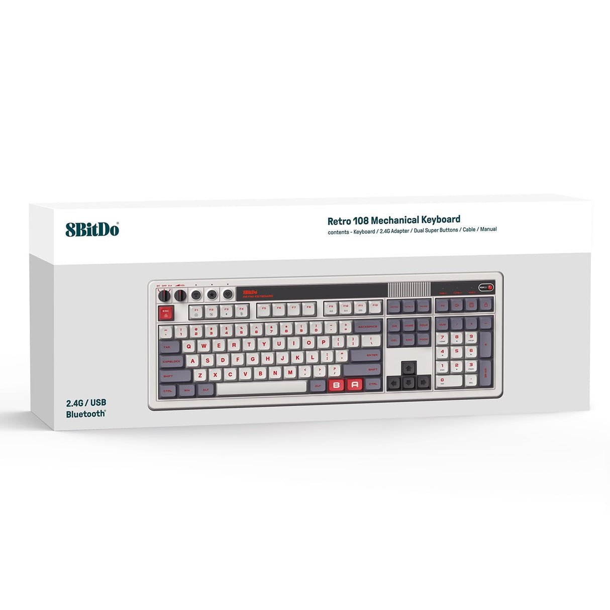 8BitDo Retro 108 Mechanical Keyboard with 108 Keys and Integrated Numpad, Bluetooth/2.4G/USB-C Hot Swappable Wireless Gaming Keyboard for Windows and Android - N Edition - QWERTY English Keyboard
