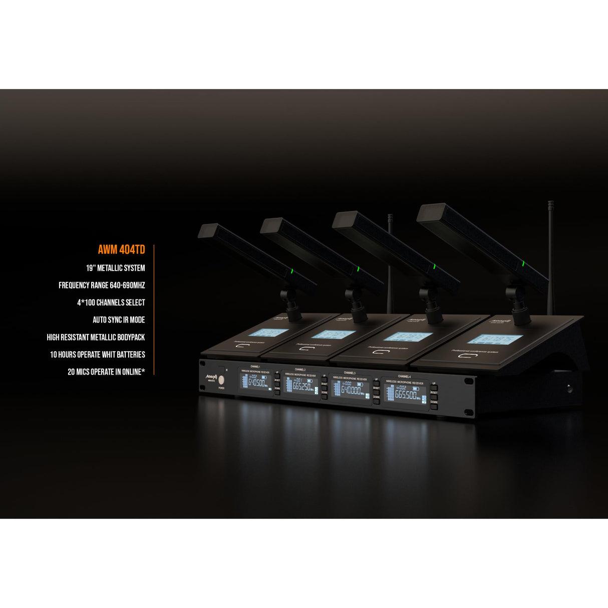 Audibax AWM 404 TD Sistema Inalámbrico Micrófono de Conferencia 4 Canales UHF