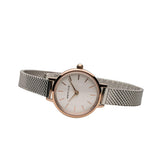 BERING 11022-064 Reloj de cuarzo para mujer con caja de acero inoxidable de 22 mm con acabado en oro rosa y esfera plateada, correa milanesa, cristal de zafiro y resistencia al agua de 3 ATM
