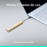 Logitech Spotlight Presentador Inalámbrico, 2.4 GHz y Bluetooth, Receptor USB, Puntero Láser Digital, Distancia de 30 Metros, Cronometro, PC/Mac/Android/iOS, Dorado/Blanco