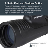 Celestron 72370 Outland X Monocular Resistente Agua 10x50 y Adaptador Smartphone, Bluetooth Remoto, Tapas oculares y Funda - Carcasa Resistente, Prisma BaK-4 y óptica Revestimiento múltiple, Negro