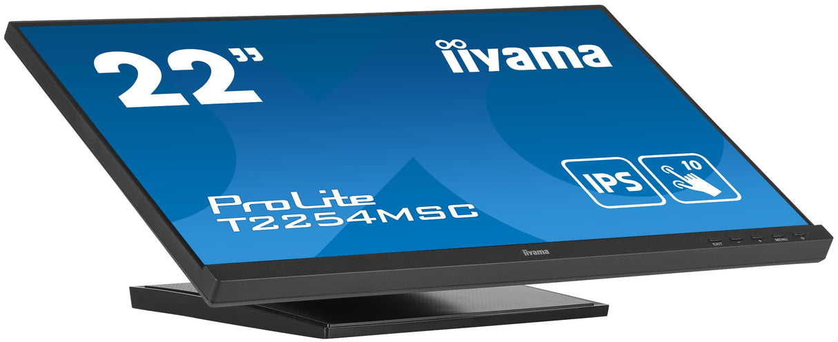 iiyama T2254MSC-B1AG 21,5" PCAP 10P Táctil, Anti Glare Coating, 1920x1080, Panel IPS, Slim Bezel, Altavoces, HDMI, DisplayPort, Double Hinge Stand, 250cd/m², USB HUB (2X 3.0), USB Táctil Interface
