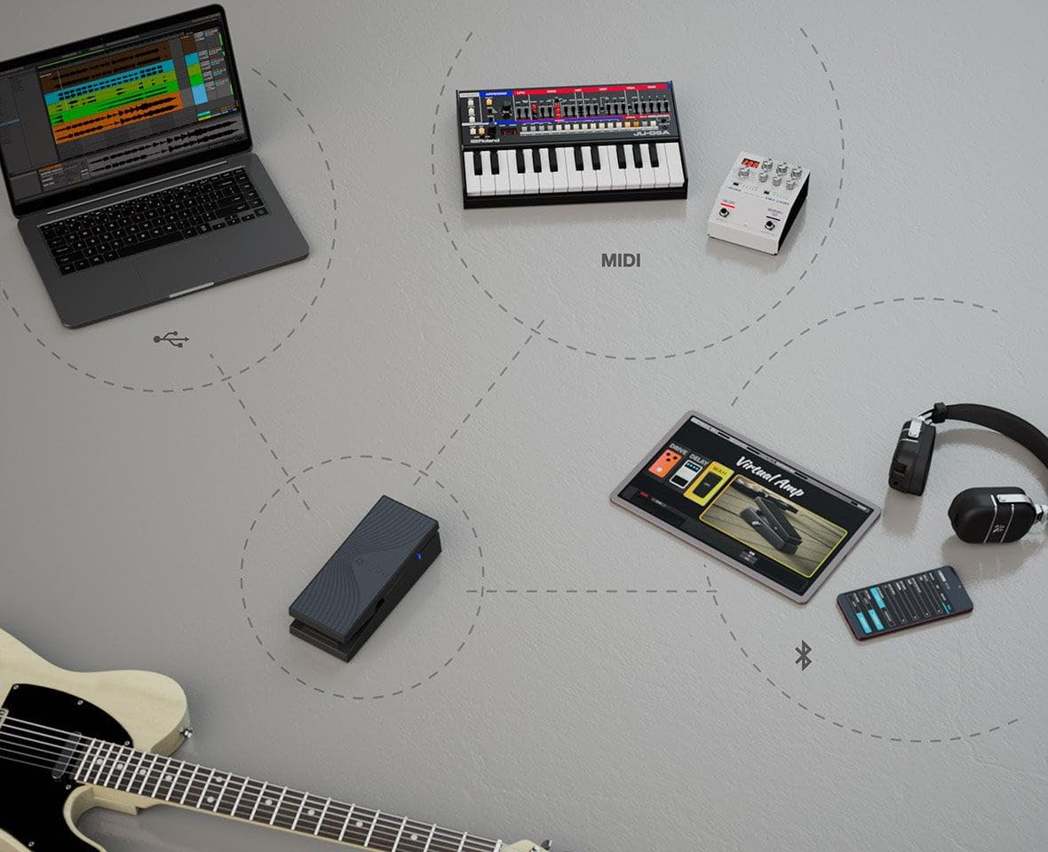 BOSS EV-1-WL – El primer pedal de expresión MIDI inalámbrico del mundo para controlar dispositivos a través de salidas MIDI Bluetooth, USB y MIDI TRS – Para guitarra, sintetizador y más