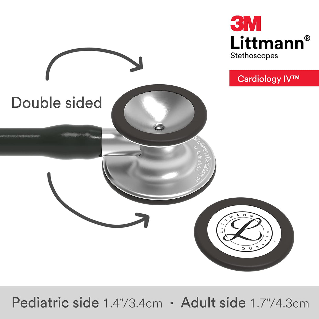 3M Littmann Cardiology IV Fonendoscopio para diagnóstico, campana de acabado estándar, tubo negro y vástago y auricular de acero inoxidable, 68,5 cm, 6152