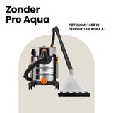 Zeegma ZONDER Pro Aqua Aspirador en seco y húmedo 1400 W, para Alfombras Coche Tapicería Escaleras, Depósito de Agua Limpia de 4 L, Juego de Filtros y Boquillas de Lavado