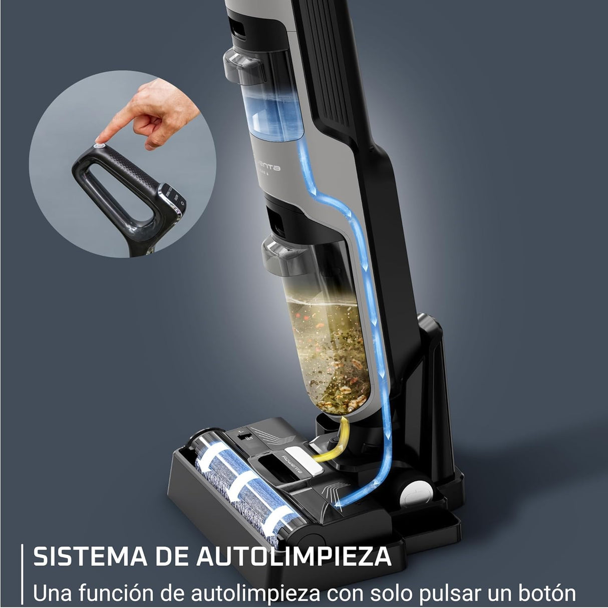 Rowenta X-Clean 4, Fregona Eléctrica Sin Cable, 2 en 1 Aspira y Friega a la vez, 200 W, Pantalla De Control Inteligente, Ajuste Automático De Limpieza: Eco, Auto Y Max, Gris, GZ5036WO