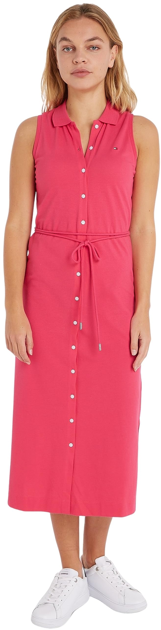Tommy Hilfiger Mujer Vestido tipo Polo Slim Fit, Rosa (Bright Cerise Pink), L