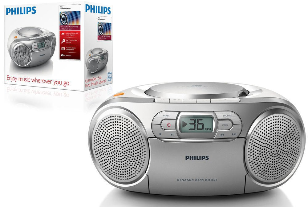 Philips Boombox AZ127/12 Reproductor de CD Casete Radio FM y Entrada de Audio Portátil