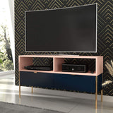 Selsey Mueble de TV, Color Azul Oscuro/Rosa/Estructura de Metal Dorada, 120 x 65 x 37