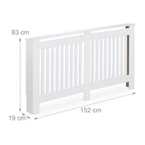 Relaxdays Cubre Radiador, Diseño Rústico, 83 x 152 x 19 cm, para Calefactores Antiguos, Cubreradiador, MDF, Blanco, 100% Tablero de Fibras, XL