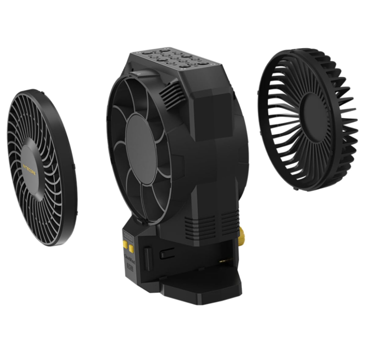 Nitecore CineWind CW30 - Ventilador de Pelo portátil para Estudio, Velocidad del Viento de 46 km/h, con 10 Niveles de Viento Ajustables, Alimentado por baterías NP-F, Interfaz de expansión versátil,