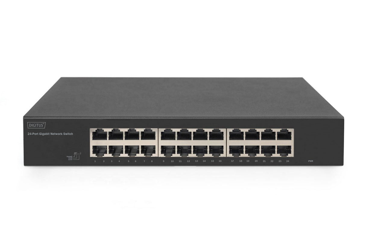 DIGITUS DN-80113-2 – Conmutador de Red Gigabit de 24 Puertos – no gestionado – sin Ventilador – Modo VLAN – Interruptor Dip – 10/100/1000 Mbit/s – Incl. Soportes de Montaje de 19" – Negro