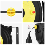 Enrollador de cable automático profesional 10 m + 3 m | Enrollador retráctil montado pared y techo | 1250 W ~ 2000 W | carretes de cable automática | Giratorio 180° | Para interiores y exteriores