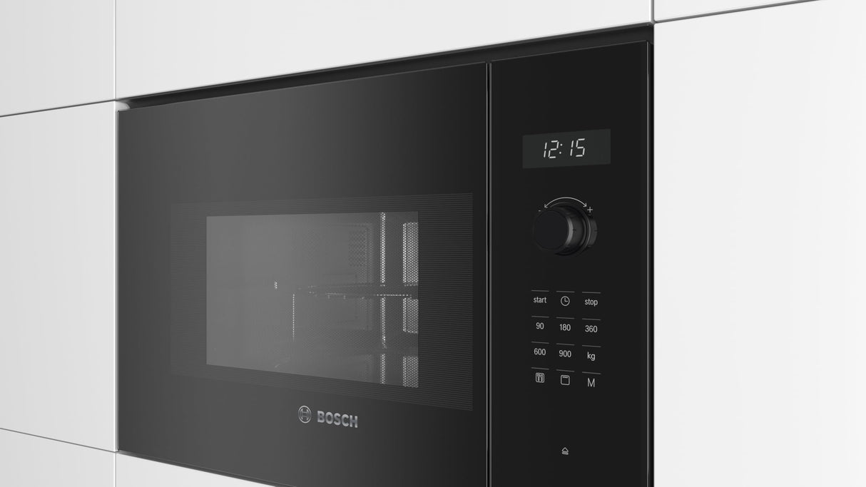 Bosch - Microondas Integrable, 60 cm, 8 programas automáticos, 25 litros, Grill, Negro, BEL554MB0