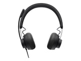 Logitech ZONE WIRED Headset Auricular profesional con micrófono cancelador de prestaciones superiores, conexión por cable con conector USB-A y USB-C, audio de alta fidelidad, Certificado UC- Grafito