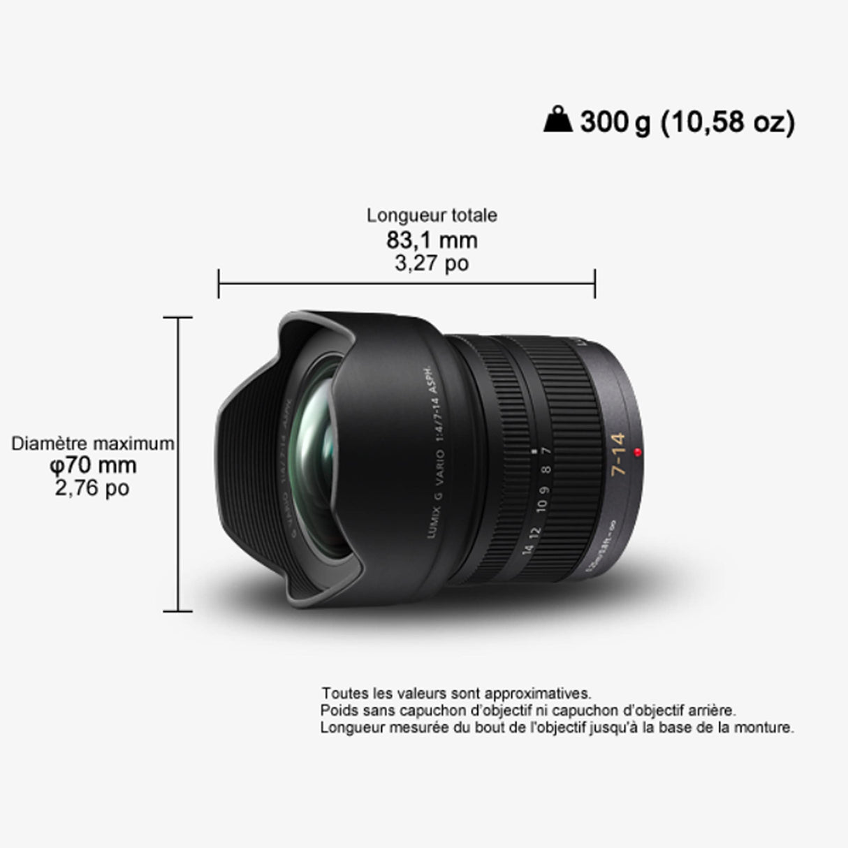 Panasonic LUMIX H-F007014 - Objetivo Gran angular para cámaras de montura M4/3 (Focal 7-14 mm, F4, lentes asféricas, MEGA O.I.S), negro
