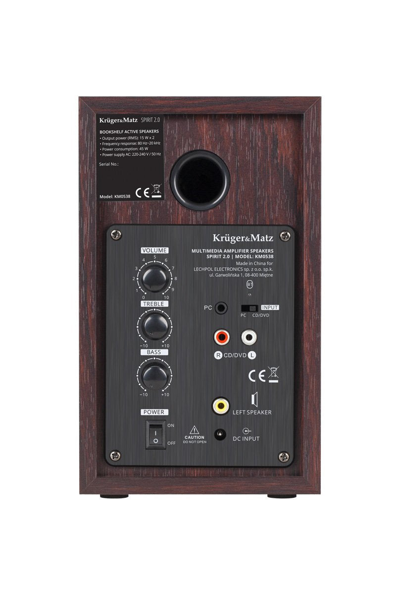 Krüger& Matz km0538 Activa – Altavoces de estantería 2.0 Spirit, Bluetooth furniertes Madera/Marrón