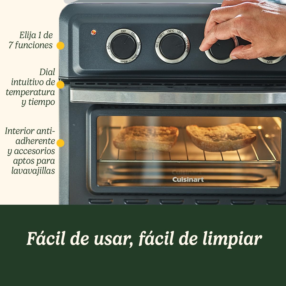 Cuisinart Mini Horno Freidora | 7 en 1: Freír, Asar, Hornear, Gratinar, Empanadillas, Tostar y Mantener caliente | 2 niveles de cocción, gran capacidad de 17L, espacio pollo entero de 1.8kg