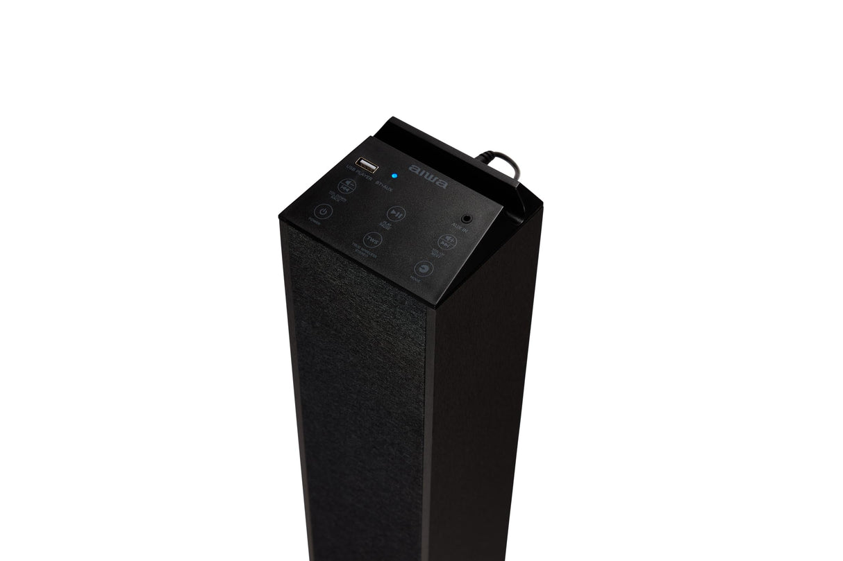 Aiwa TSBT-270BK: Torre de Sonido con Bluetooth True Wireless (50 W, Bluettoh 5.0, True Wireless Stereo, USB MP3 Player, Audio-In). Color: Negro
