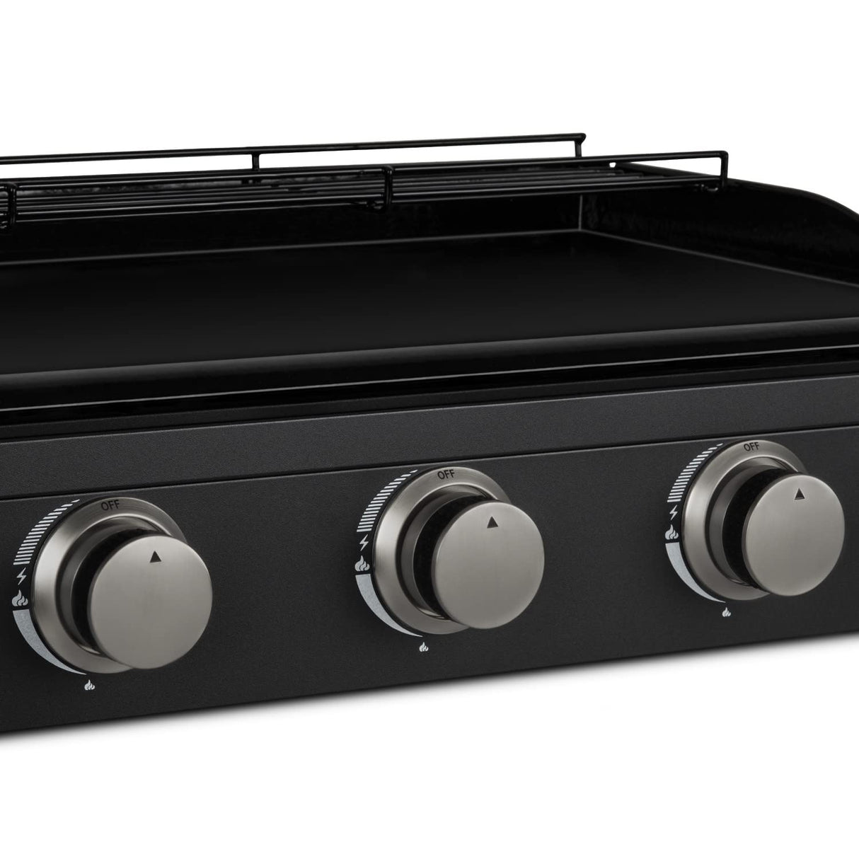 H.Koenig PLX1032 Plancha de Gas, 3 quemadores en U, Acero Inoxidable, Placa en Hierro Fundido, Gas Propano o Butano, Facil Limpieza, Antideslizante, Negro