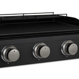 H.Koenig PLX1032 Plancha de Gas, 3 quemadores en U, Acero Inoxidable, Placa en Hierro Fundido, Gas Propano o Butano, Facil Limpieza, Antideslizante, Negro