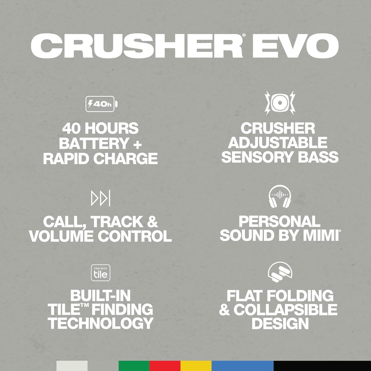 Skullcandy Crusher EVO Cascos Over-Ear Inalámbricos con Sensory Bass, 40 h de Autonomía, Micrófono, Compatibles con iPhone Android y Dispositivos Bluetooth, Bone