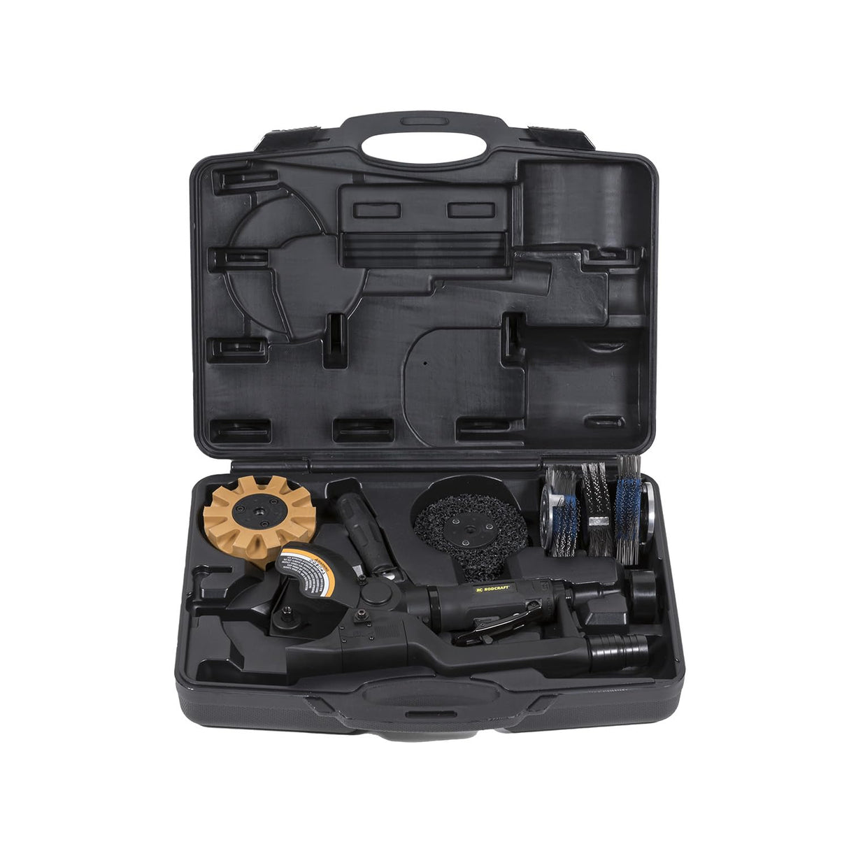 Rodcraft RC7095K - Juego de herramientas para lijadora MBX de aire comprimido RC7095, regulación de velocidad continua, mango ajustable, con muchos accesorios, en maletín de plástico