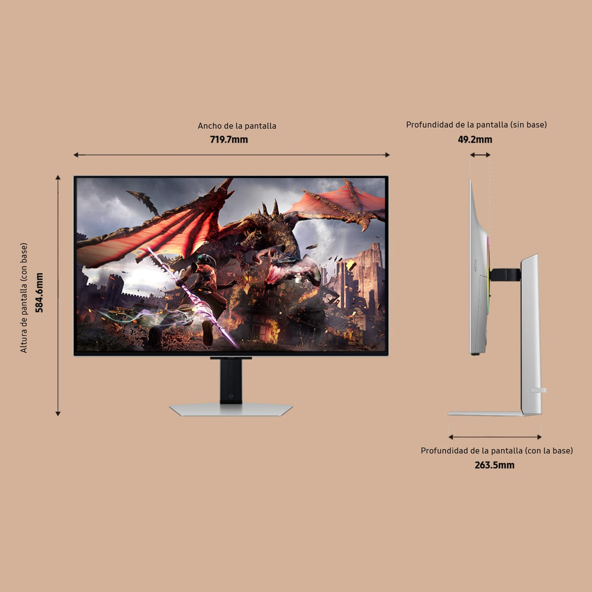Samsung 2160, 16:9, 240Hz, 0,03ms, FreeSync Premium Pro, Antirreflejos, Modo Eye Saver, Flicker Free, Plateado, Versión 2024