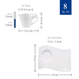 Villeroy & Boch NewWave Juego de Cappuccino, 8 pz, Porcelana, Blanco, 8 Unidad (Paquete de 1), 4