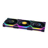 Lian Li UNI FAN SL-INF - Paquete de 3 ventiladores de refrigeración inalámbricos RGB PWM de 120 mm con pantalla LCD, color negro, rendimiento y estética sin costuras, tecnología PWM silenciosa