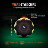 VEVOR Estuche de Póquer 500 Fichas de Póker de Clay y ABS 14g 40x3,3mm con 2 Barajas de Cartas Texas Holdem 1 Botón de Distribuidor y 2 Botones Ciegos para Juegos de Apuestas Blackjack Casino en Casa