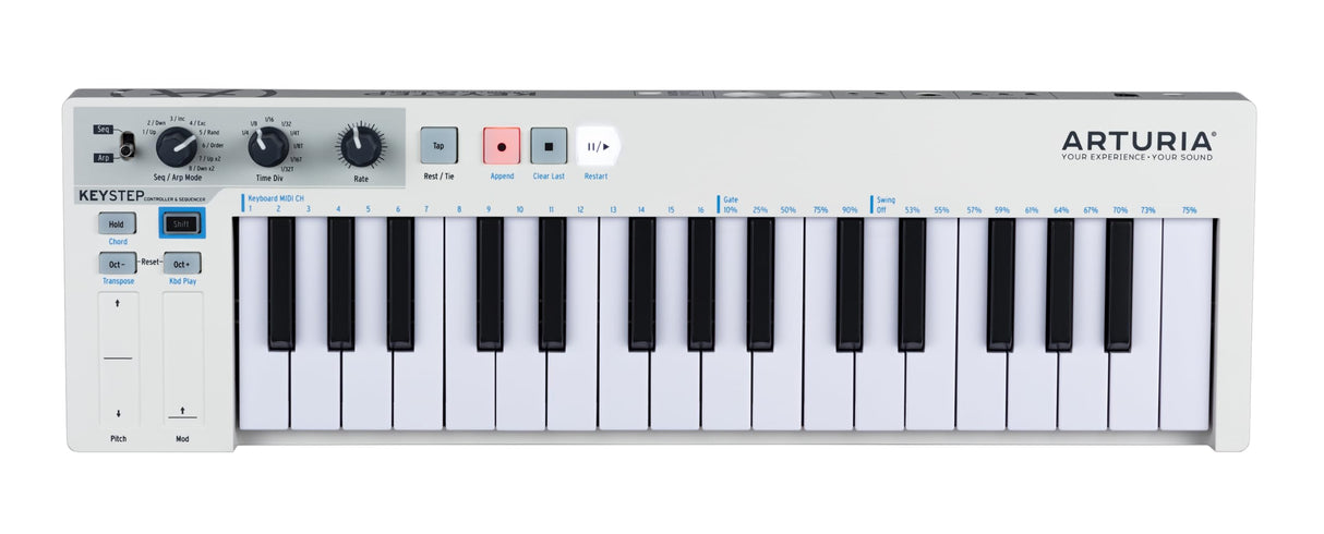 Arturia - KeyStep - Controlador MIDI Portable, Secuenciador y Arpegiador - 32 Slimkeys, Secuenciador Polifónico de 8 Memorias, Arpegiador de 8 Modos, Compatible con CV - Blanco