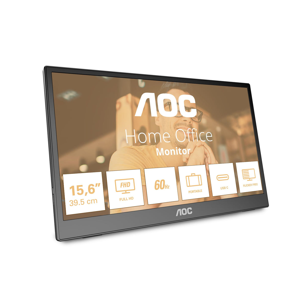 AOC 16T3EA Monitor Portátil 16" FHD, WLED, 60Hz, IPS, 4 ms GtG (1920x1080, Soporte Multiángulo, USB-C)
