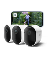 Arlo Pro 5 Camara de Vigilancia WiFi Exterior 2K, Camara Vigilancia WiFi Interior, Sensor de Movimiento, Alarmas para Casa, Visión Nocturna Color, Prueba Secure Incluida, 3 Cámaras, Blancas