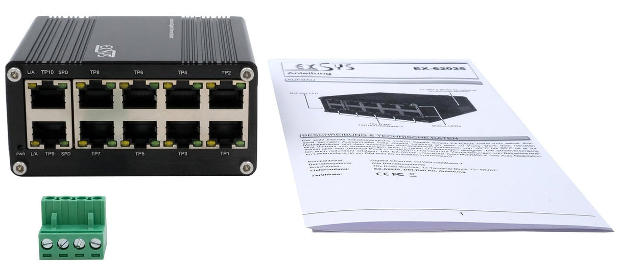 EXSYS EX-62025PoE - Conmutador PoE Industrial (10 Puertos, Mini no administrado)