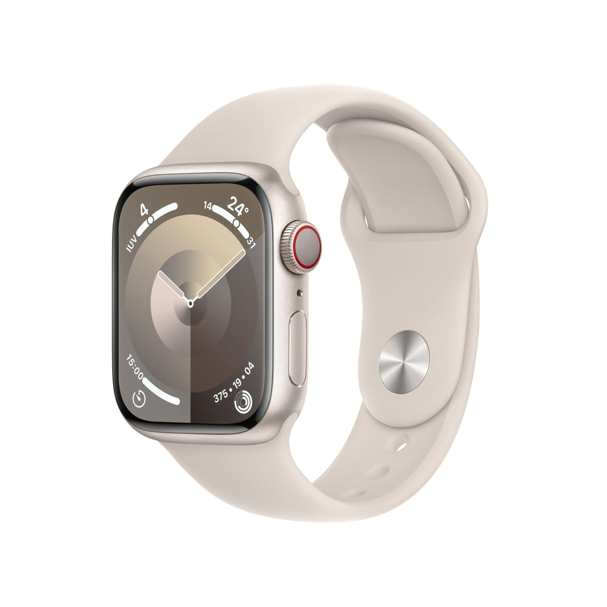Apple Watch Series 9 [GPS + Cellular] Smartwatch con Caja de Aluminio en Blanco Estrella de 41 mm y Correa Deportiva Blanco Estrella - Talla S/M. Monitor de entreno, App Oxígeno en Sangre
