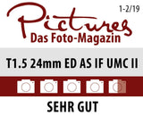 Samyang F1312809101 - Objetivo para vídeo VDSLR para Micro Cuatro Tercios (Distancia Focal Fija 24mm, Apertura T1.5-22 ED AS IF UMC II, diámetro Filtro: 77mm), Negro