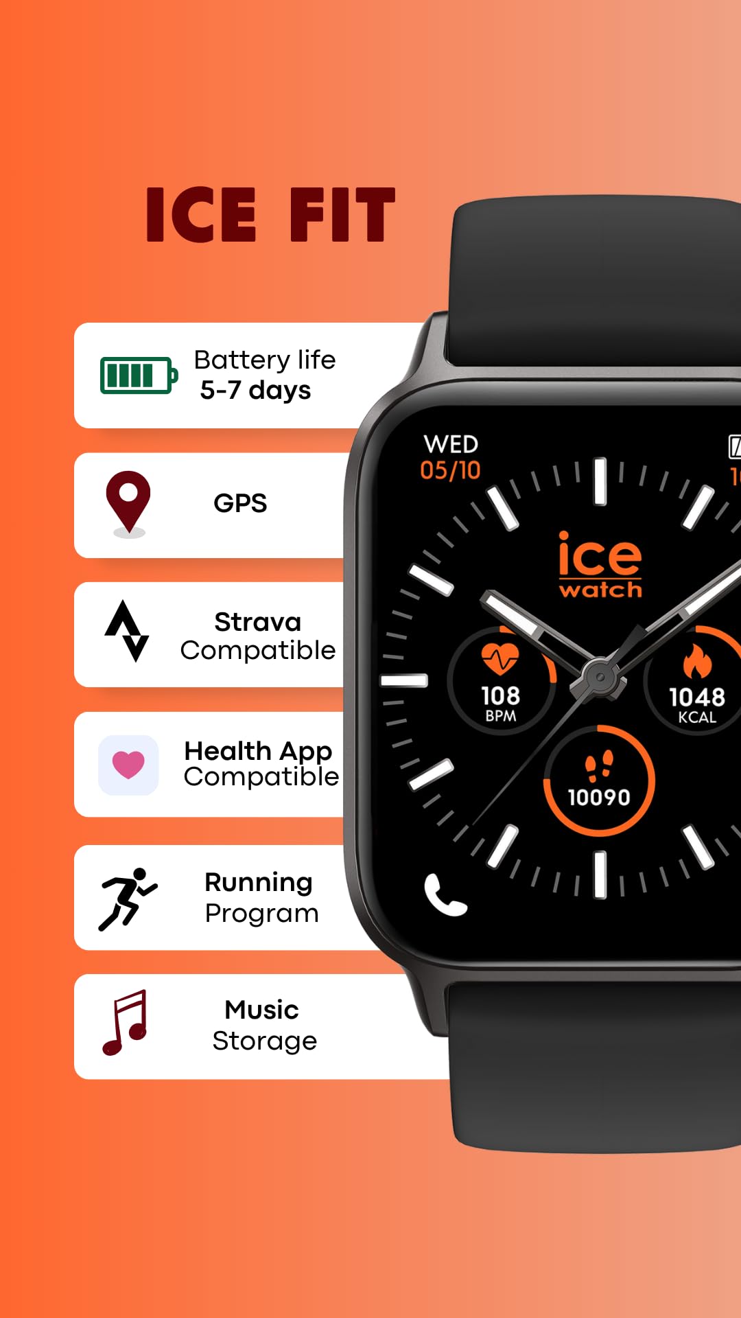 Ice-Watch - ICE fit 1.0 Black AMOLED - Reloj conectado negro con correa de silicona - 024104 (1.78 pulgadas)