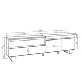Skraut Home | Mueble TV | Televisión | Muebles de salón, almacenaje | 200x57x35cm | para TV hasta 80" | Chimenea eléctrica | Diseño Industrial | Estilo Moderno | Cemento