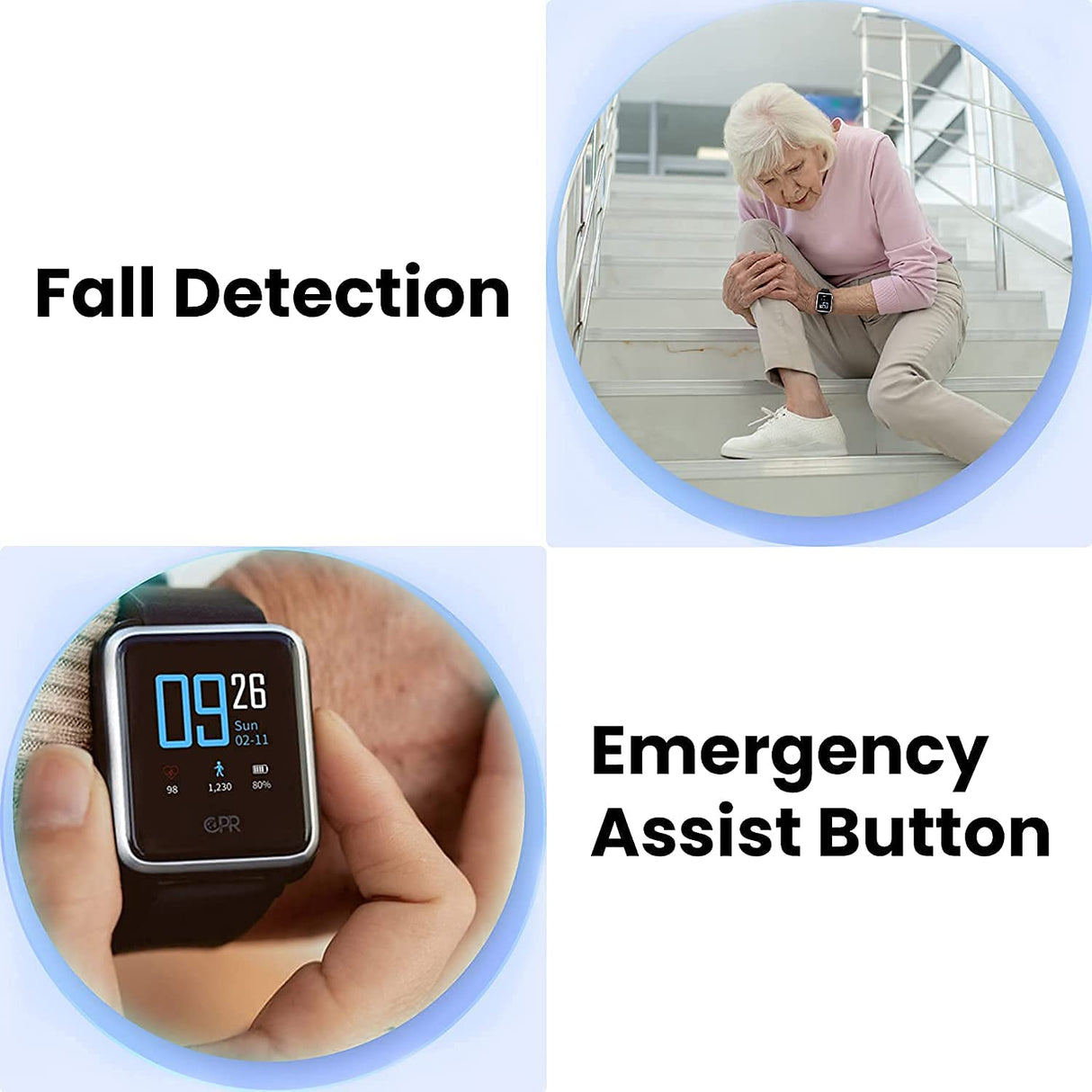 CPR Guardian III - Reloj de Alarma Personal SOS con detección de Alerta de caída y Seguimiento de ubicación por GPS (Negro)