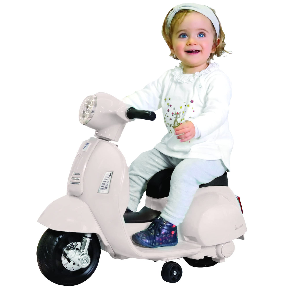 TURBO CHALLENGE - Vespa GTS - Portador Eléctrico - 119150 - Scooter - Blanco - Listo para Rodar - Máximo 25Kg - Plástico - Baterías Recargables - A Partir de 24 Meses