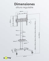 Goobay 59507 Soporte de TV móvil con Ruedas para televisores y monitores de Entre 37" y 70" (94-180cm) / Inclinable y Ajustable en Altura/Soporte de TV para TV Plana y TV Curva de hasta 35 kg