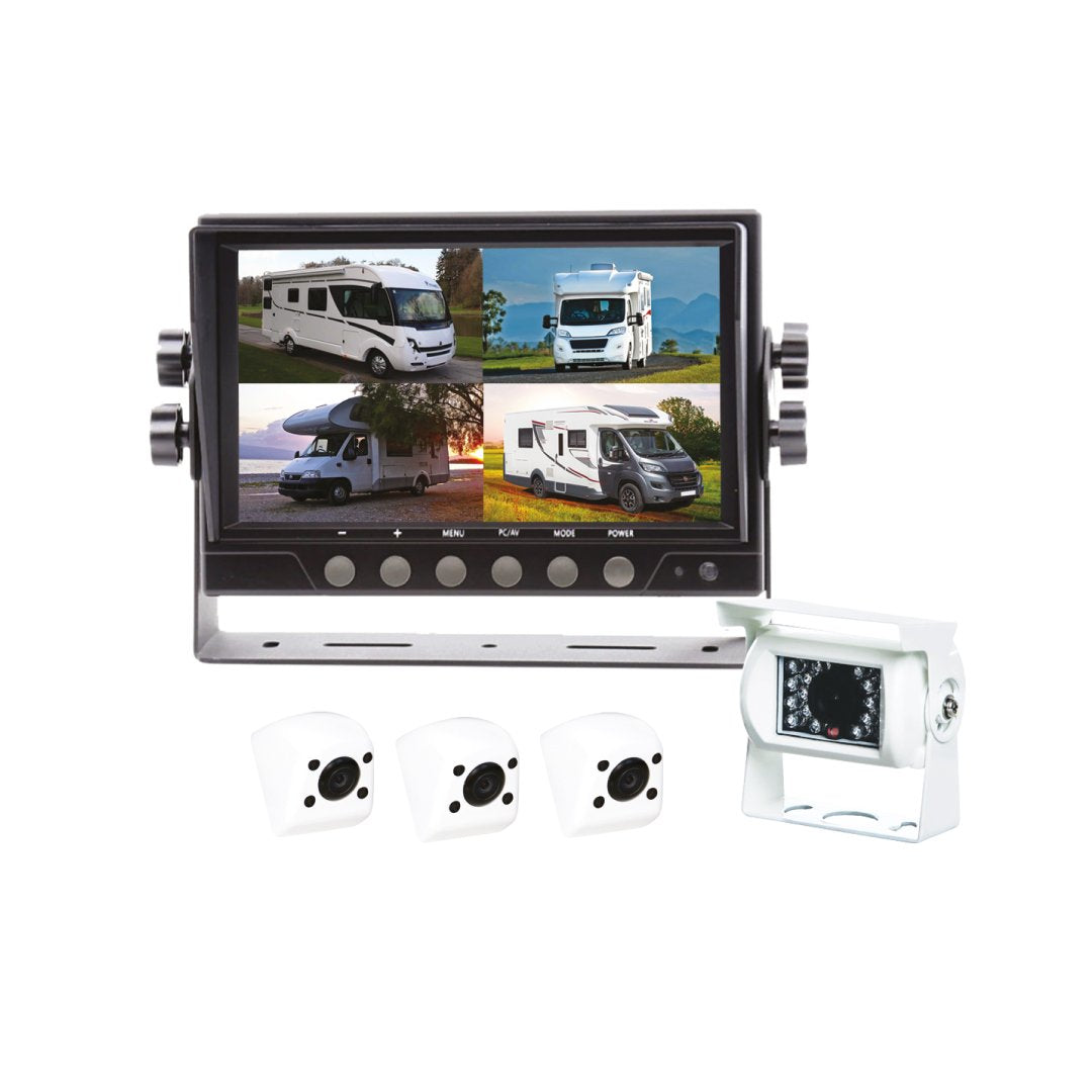 Beeper RA102W4QUAD Cámara Trasera para Aparcamiento con 4 cámaras y Pantalla de 7" 12/24v, Blanco
