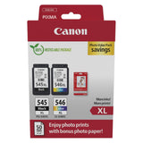 Canon Tinta y Papel - PG-545XL + CL-546XL - Pack de 2 Cartuchos Originales - (x 1 Negro, x 1 Tricolor) + Papel fotográfico 10 x 15 cm (50 Hojas)