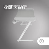 Mars Gaming MGD-X120, Mesa Gaming Ergonómica, Superficie en Fibra de Carbono, Estructura Metálica, Alfombrilla XXL, Soporte Auriculares y Bebida, Gestión Cableado, Escritorio PC 120x60cm, Blanco